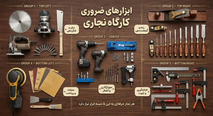 اتصالات |ایمنی |ماشین آلات ابزارهای ضروری کارگاه نجاری