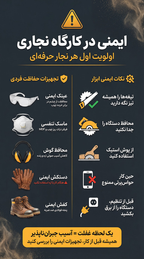 اتصالات |ایمنی |ماشین آلات تجهیزات ایمنی در کارگاه نجاری