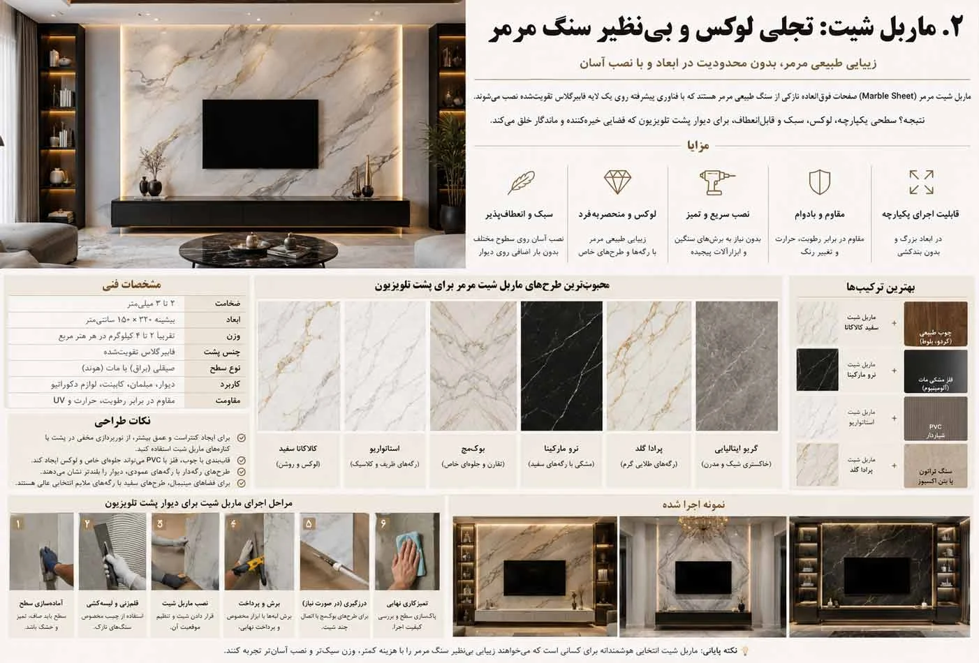 ماربل شیت: تجلی لوکس و بی&zwnj;نظیر سنگ مرمر